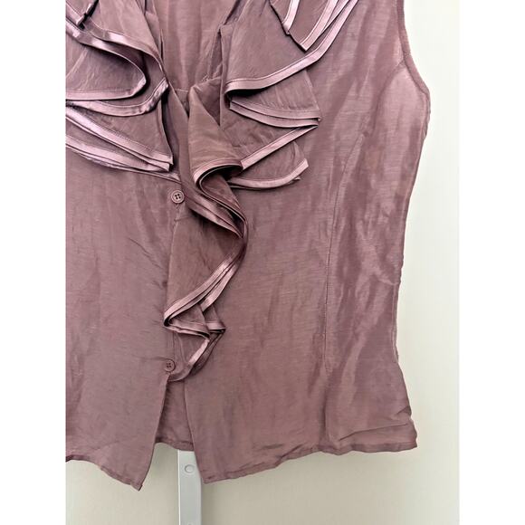 Vintage Sleeveless Silk Linen Button Up Ruffle Blouse Y2K XL Coquette Fairy Pink - Picture 3 of 8